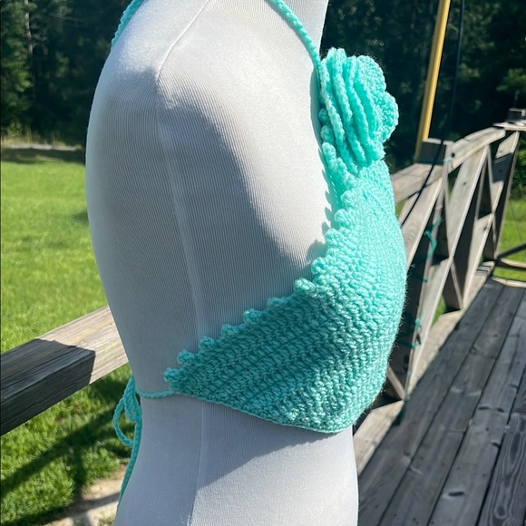 Handmade Turquoise Crochet Halter Top - Picture 2 of 5